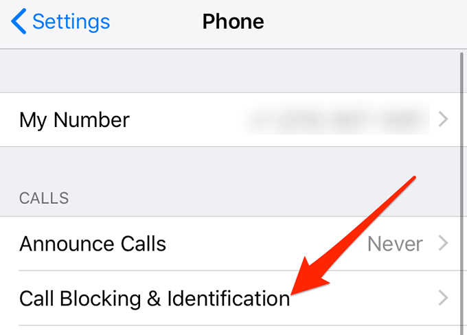 Call Blocking & Identification menu under Phone 