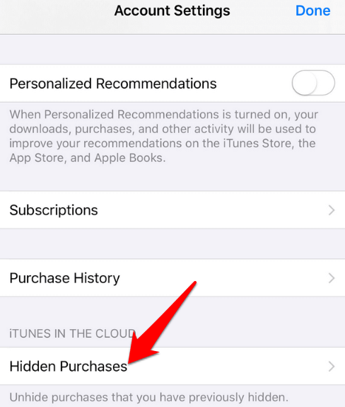 Hidden Purchases in Account Settings window 