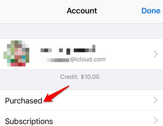 Purchased menu on iOS device