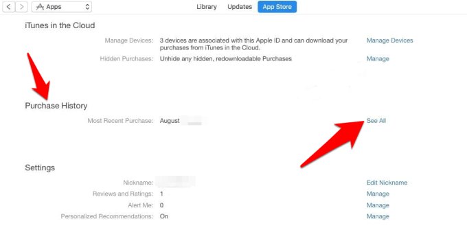 Purchase tab in App Store
