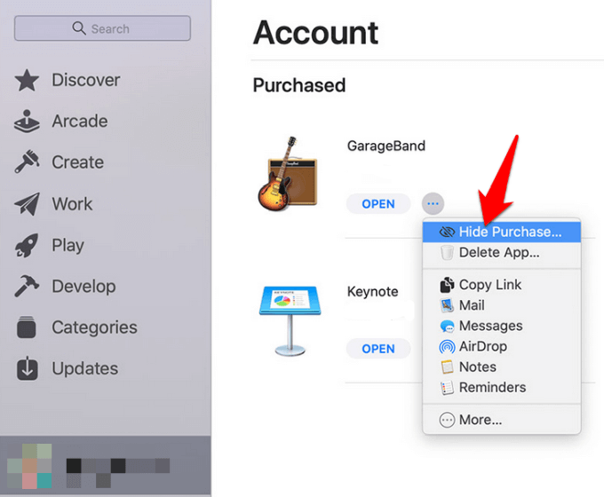Hide Purchases in More Options menu 