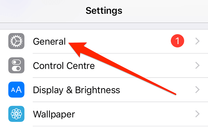 General under Settings tab 