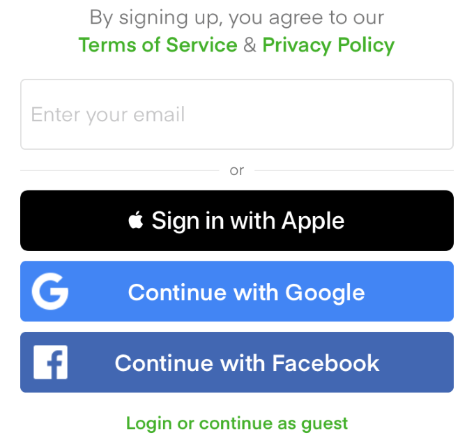 Sign in with Apple option on sign in screen 