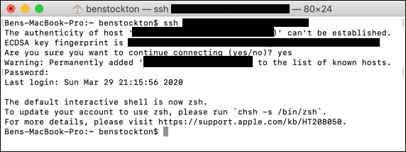SSH in Terminal window