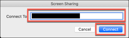 Connect To window in Screen Sharing 
