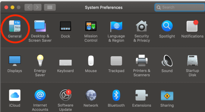 General in System Preferences menu