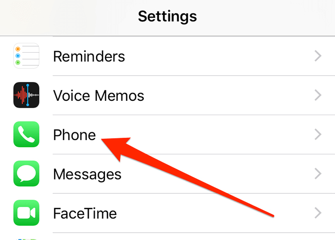 Phone tab under Settings