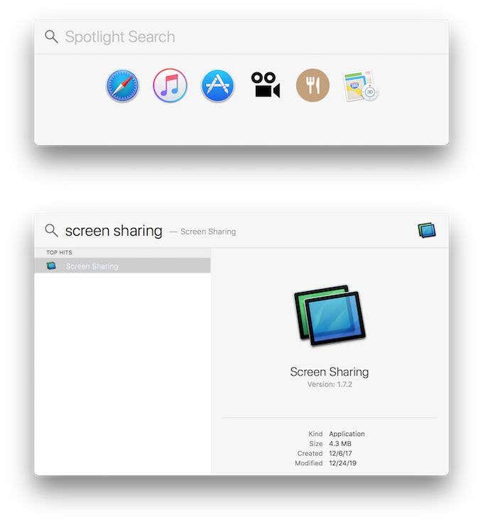 screen sharing in Spotlight Search 