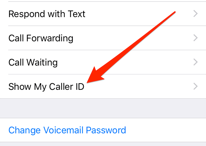 Show My Caller ID menu