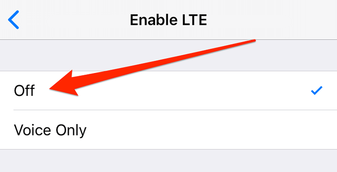 Off option in Enable LTE menu 