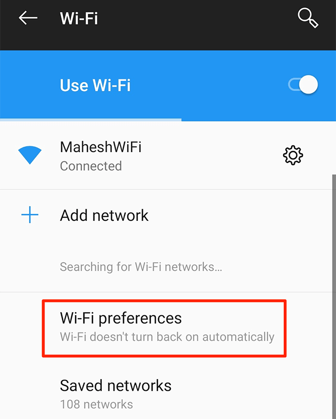 Wi-Fi preferences in Wi-Fi 
