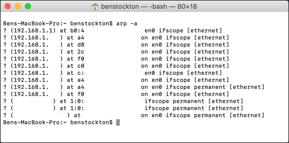 Arp command in terminal 