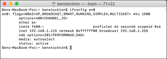 Ifconfig command in terminal 