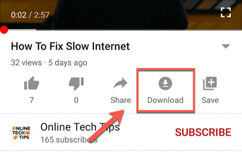 Download button in YouTube app