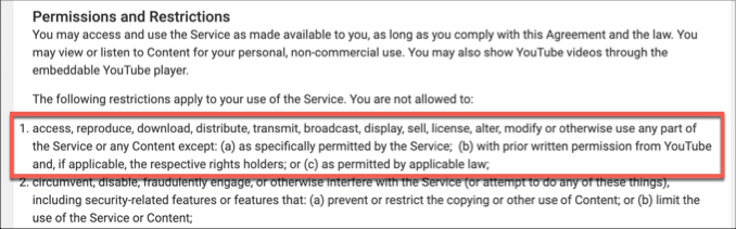 YouTube terms of service