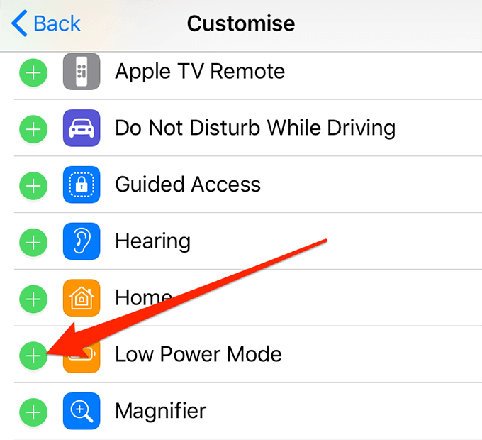 Green plus sign next to Low Power Mode 