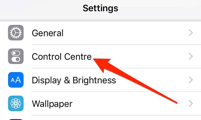 Control Center in Settings 