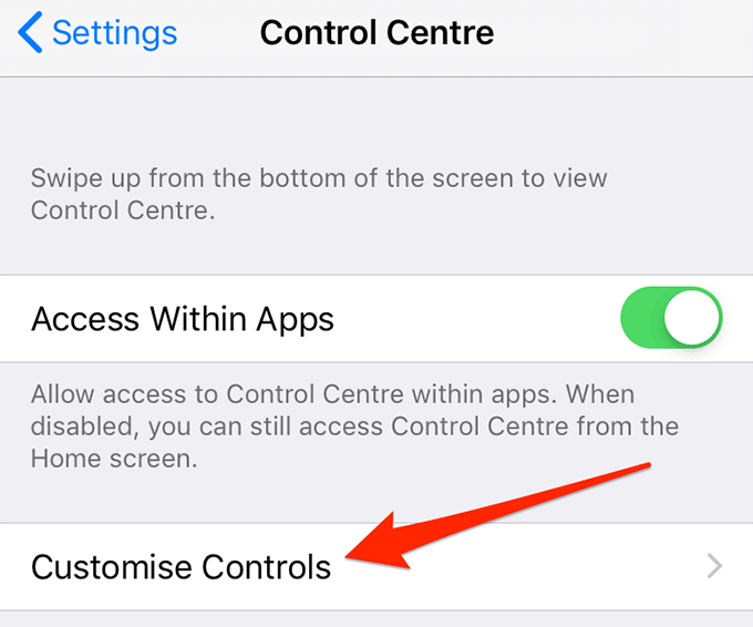 Customize Controls in Control Center