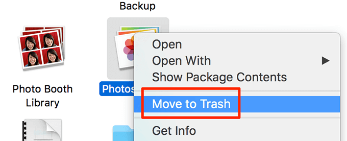 Right-click Move to Trash menu 