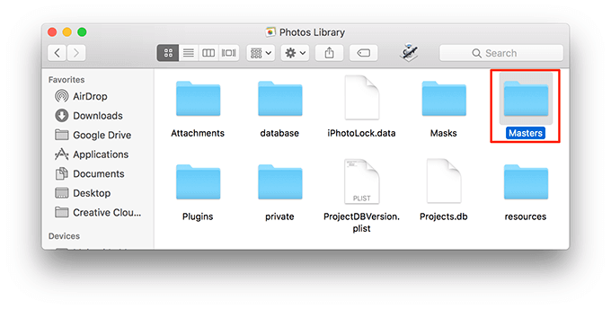 Masters folder in Photos Library 