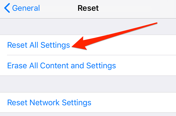 Reset All Settings button 