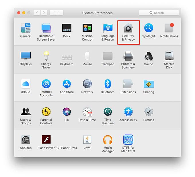 Security & Privacy in System Preferences