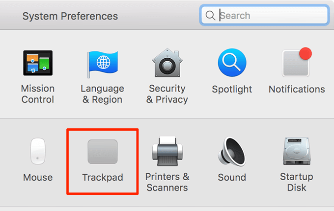 Trackpad in System Preferences