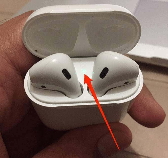 Light in an AirPod charging case 