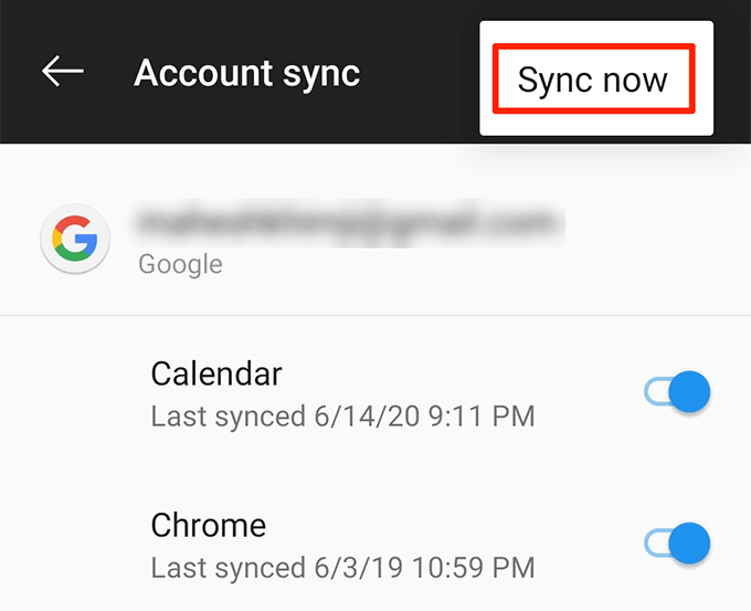 Sync now button 