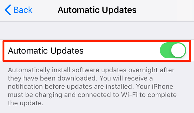 Automatic Updates toggle 