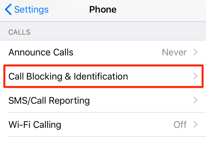 Call Blocking & Identification menu 