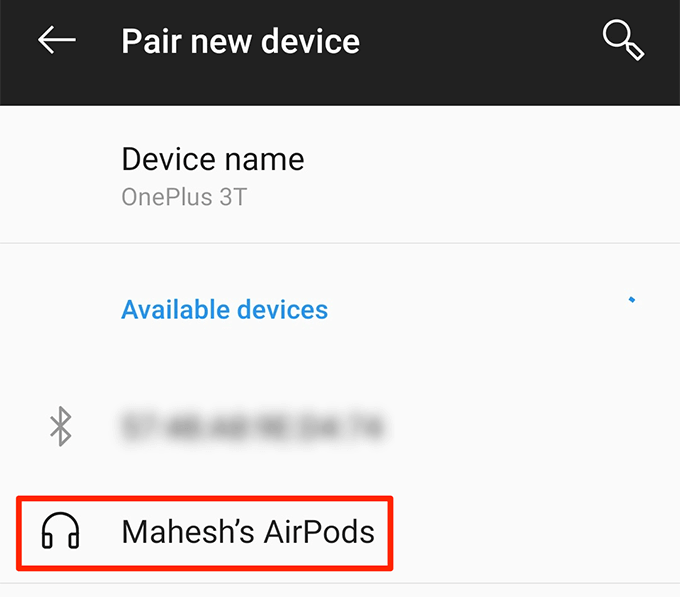 AirPod in Pair new device screen 