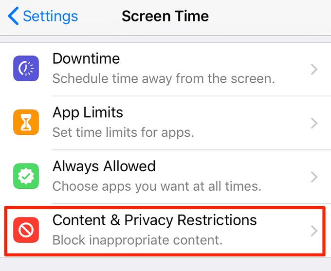 Content & Privacy Restrictions option 