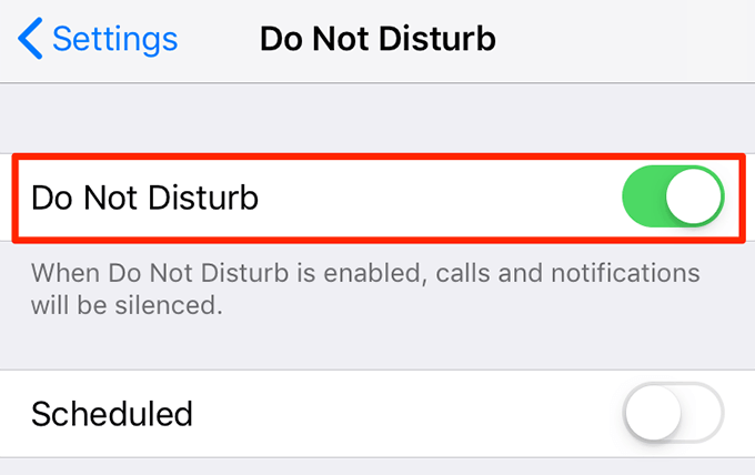 Do Not Disturb toggle bar 