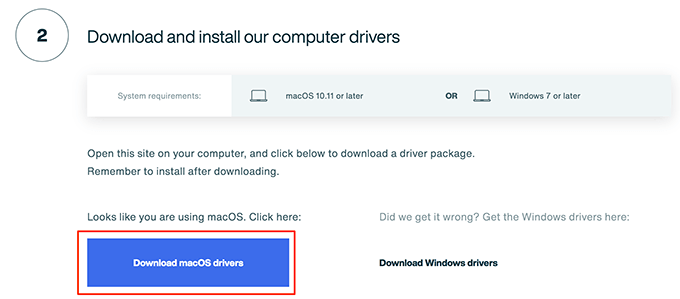 Download macOS drivers button 