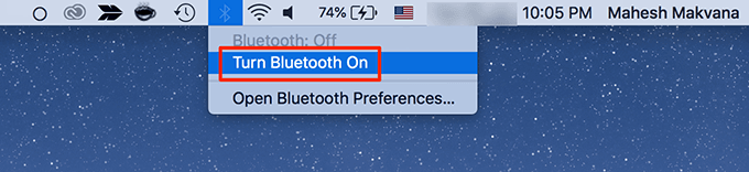 Turn Bluetooth on in menu 