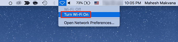 Turn Wi-Fi on in Wi-Fi menu 