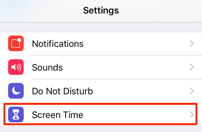 Screen Time option in Settings 