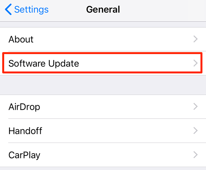 Software Update in General window 