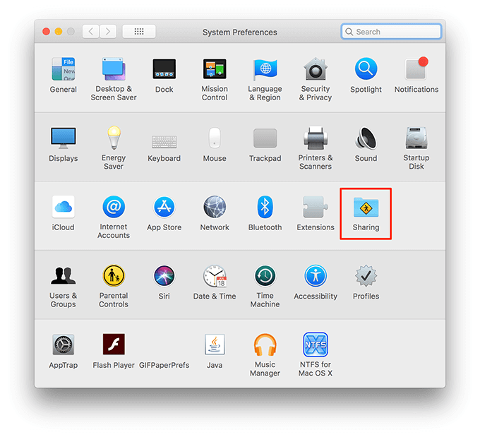Sharing in System Preferences 