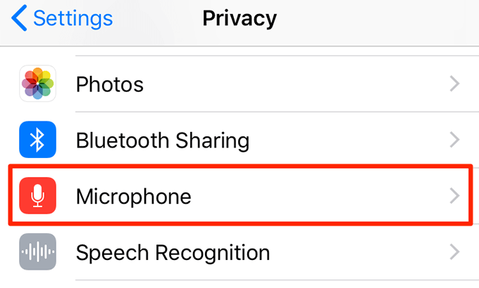 Microphone menu in Privacy 
