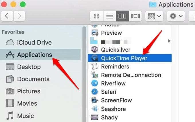QuickTime Player in Applications 