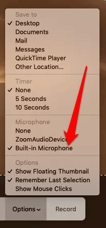 Built-in microphone selected 