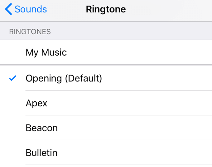 Opening (Default) Ringtone in Sounds 