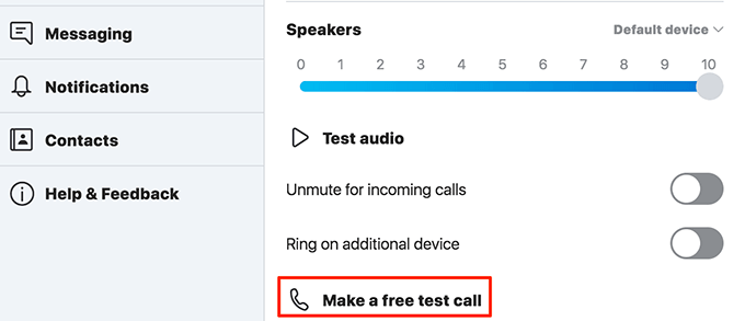 Make a free test call button 
