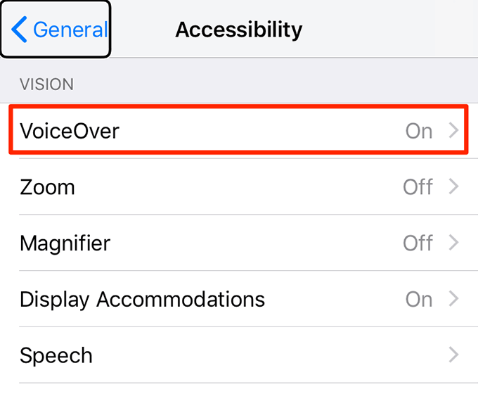 VoiceOver option in Accessibility window 