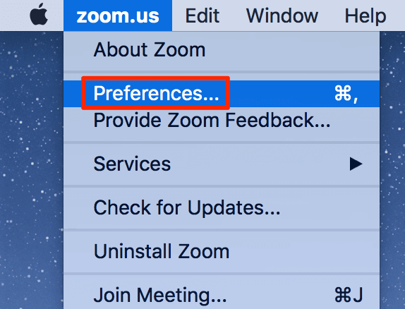 Zoom Preferences menu 