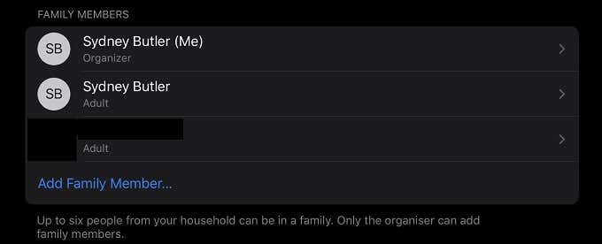 Apple IDs of family members 