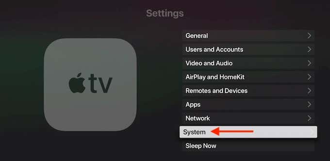 System option in Settings 