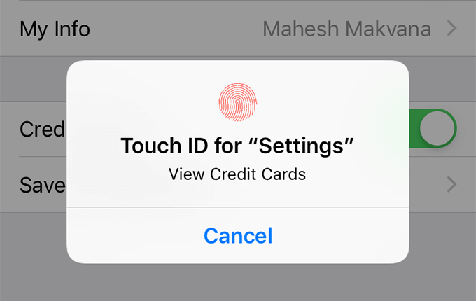 Touch ID popup 